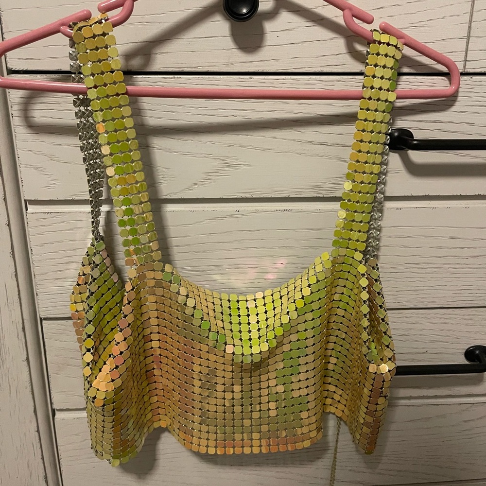 Iridescent beaded sequin top